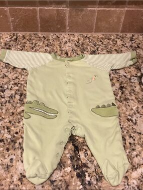 Little Me Light Green Crocodile Appliqué Footed One-Piece